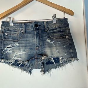 American Eagle Outfitters Blue Jean Distressed Shortie Shorts Women's 6